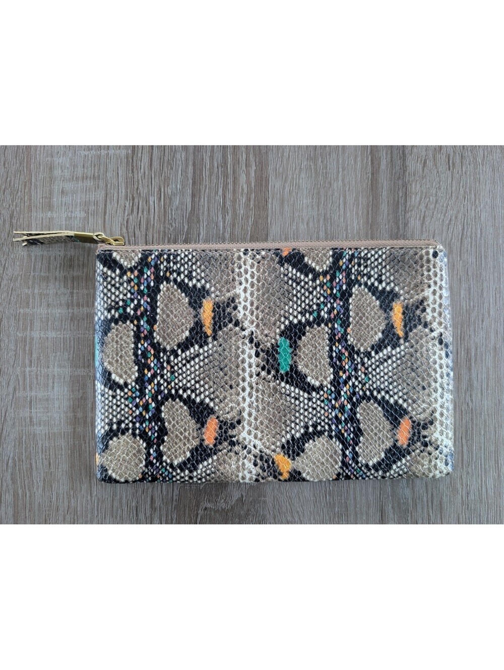 Madewell Snakeskin Embossed Leather Zipper Pouch Clutch